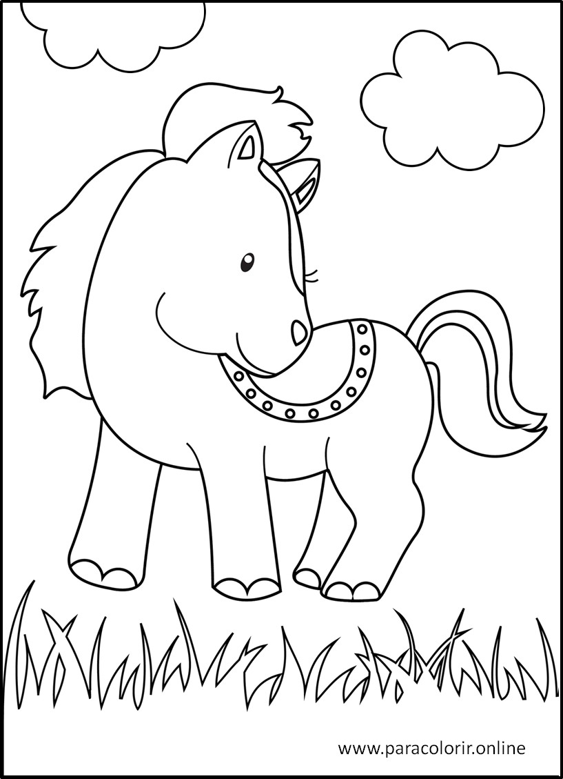 Desenhos para colorir de animais de fazenda de cavalos para crianças