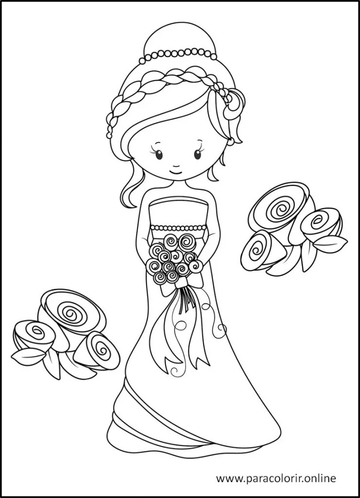 Desenho de vestido de noiva antigo para colorir