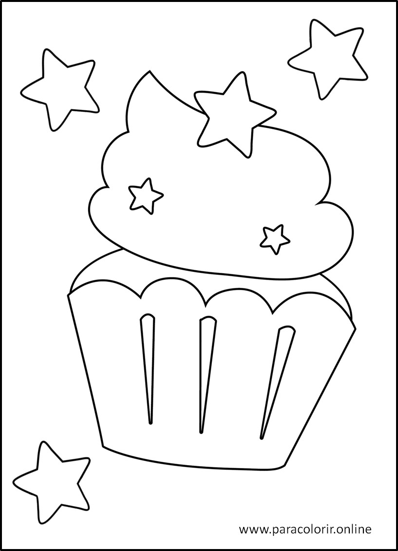 Desenho de cup cake de sobremesas de unicórnio e sorvete para colorir